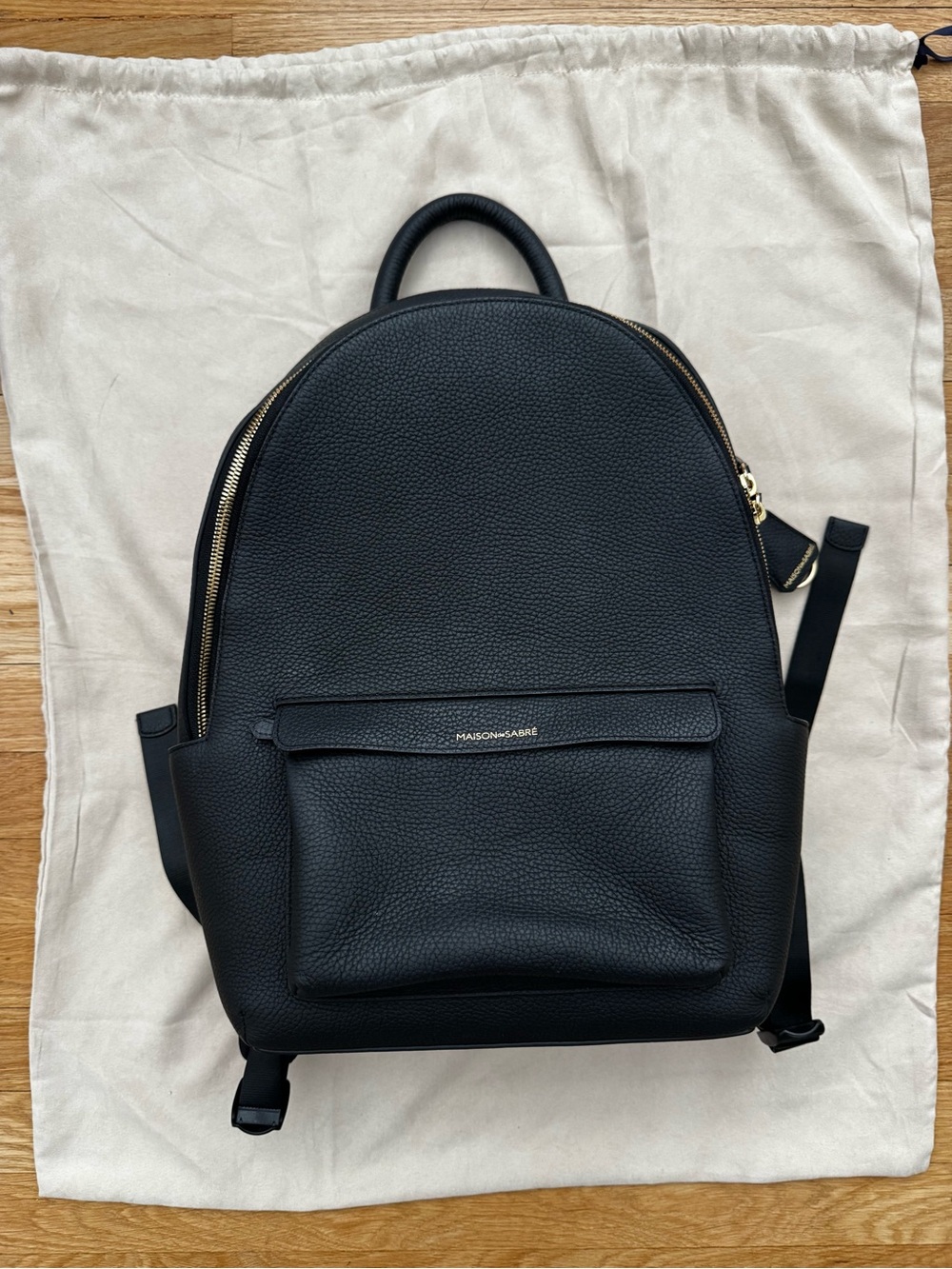 Maison Sabre Black Pebbled Leather Backpack